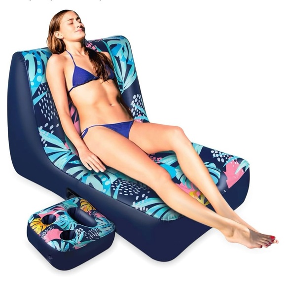 Lusvnex Pool Float Lounger Inflatable Floating Chair with Cupholder Caddy - Picture 1 of 7